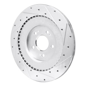 Hyundai Genesis G80 Brake Rotor (1) - Rear Left - R1 Concepts - Drilled & Slotted - Silver - `21-`26